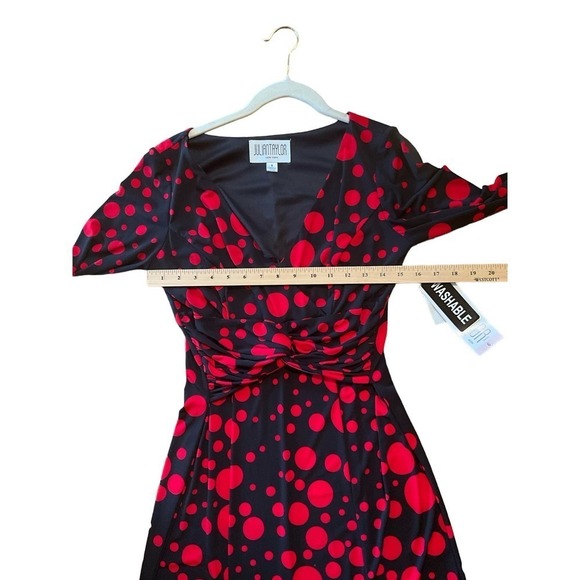 Julian Taylor Maxi Dress Women's 6 Black/Red Polka Dot Long Sleeve Surplice Neck - Picture 4 of 7